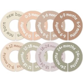 Baby Closet Dividers for Clothes – Earth Tone Round Baby Clothes Dividers for Closet Rod, Nursery Closet Organizer & Decor, Clear Labels for Easy Sorting, Fits Most Rods