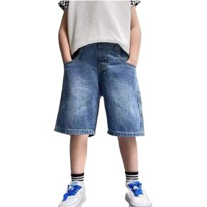 Baby Boys and Toddler Jeans Knee Length Wide Leg Pant Stretchy Trendy Jeans Y2k Casual Denim Pant with Pockets