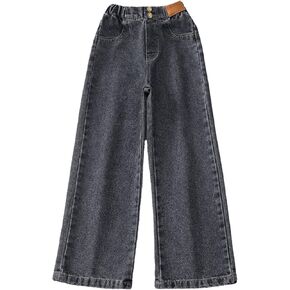 Straight Wide Leg Jeans for Girls Kids Distressed Washed Streetwear High Elastic Waist Baggy Denim Pants