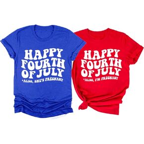 Happy Fourth of July Also I'm Pregnant Shirt, 4th July Matching Couples T-Shirt, 4th of July Pregnancy Shirt, Couples Pregnancy Announcement Shirts