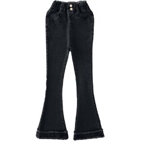 Bell Bottom Jeans for Girls Ripped Tassels Wide Leg Elastic High Waisted Trendy Soft Denim Pants Slim Light Trousers