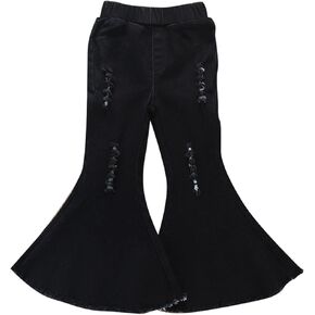 Girls Ripped Denim Bell Bottom Elastic High Waist Slim Raw Hem Flared Jeans Y2K Retro Stretch Solid Thin Kids Bottom