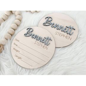 Wooden Baby Announcement Sign - Personalized Wooden Name Plate Pregnancy Announcement, Hello World Newborn Sign, Birth Stats Monthly Milestone Sign, Welcome Baby Gift for Hospital Nursery