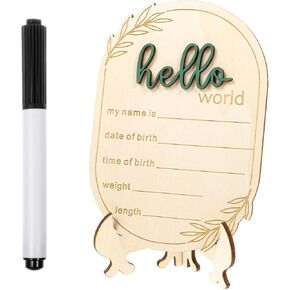 Hello World Newborn Sign مع Pen and Stand ، علامة إعلان الطفل ، لوحة إعلانات حديثي الولادة خشبية 6 × 4 بوصة ، لوحة اسم الطفل للحضانة والمستشفى