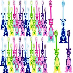 120 Pcs Kids Toothbrushes Bulk Cute Little Kangaroo Toothbrush with Cover Suction Cup Individually Wrapped Kangaroo Animal Toothbrush for Children Home School Camp Daycare Travel