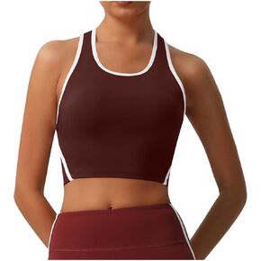 HGps8w Colorblock Crop Yoga T-Shirt for Women Summer Workout Tank Tops Sleeveless Casual Sports Running Tee Shirts