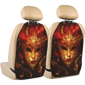 Masquerade Mask Red And Gold Car Seat Back Kick Protectors,2 Pack Kick Mats With Storage Pockets For Vehicles To Protect From Dirt Mud Scratches