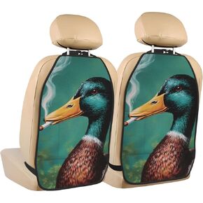 Funny Mallard Duck Vintage Car Seat Back Kick Protectors,2 Pack Kick Mats With Storage Pockets For Vehicles To Protect From Dirt Mud Scratches