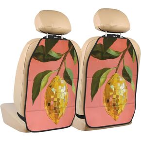 Retro-Style Disco Lemon Car Seat Back Kick Protectors,2 Pack Kick Mats With Storage Pockets For Vehicles To Protect From Dirt Mud Scratches