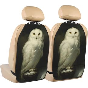 White Owl Dark And Gloomy Car Seat Back Kick Protectors,2 Pack Kick Mats With Storage Pockets For Vehicles To Protect From Dirt Mud Scratches