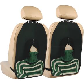 Woman Striped Green Turtleneck Sweater Car Seat Back Kick Protectors,2 Pack Kick Mats With Storage Pockets For Vehicles To Protect From Dirt Mud Scratches