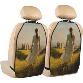Women Standing On Grassy Hill Car Seat Back Kick Protectors,2 Pack Kick Mats With Storage Pockets For Vehicles To Protect From Dirt Mud Scratches