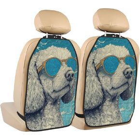Cockapoo Dog Sunglasses Car Seat Back Kick Protectors,2 Pack Kick Mats With Storage Pockets For Vehicles To Protect From Dirt Mud Scratches