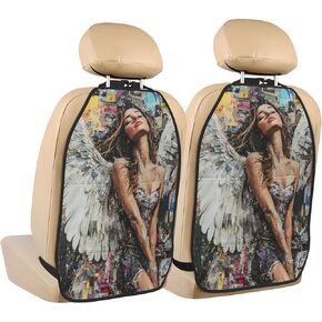 Pretty Angel Graffiti Street Art Car Seat Back Kick Protectors,2 Pack Kick Mats With Storage Pockets For Vehicles To Protect From Dirt Mud Scratches