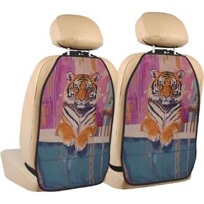 Elegant Tiger In A Bathtub Car Seat Back Kick Protectors,2 Pack Kick Mats With Storage Pockets For Vehicles To Protect From Dirt Mud Scratches