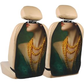 Woman Neck Huge Yellow Pearl Necklaces Car Seat Back Kick Protectors,2 Pack Kick Mats with Storage Pockets for Vehicles to Protect from Dirt Mud Scratches