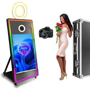 Magic Mirror Photo Booth Build-in Mini PC with HD Camera,43 inch Touch Screen Selfie Mirror Photo Booth Machine 65" Glass Mirror Photobooth Portable for Wedding Party Events(Photo Booth Black+Camera)
