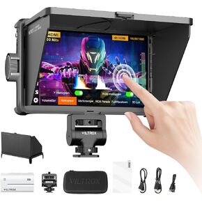 VILTROX DC-A1 2800nit Camera Field Monitor, 7" 4K 60Hz Video External DSLR Screen 1920x1080 Brightness Touchscreen with Sunshade Hood, 3DLUT, Waveform&Vectorscope Battery for Sony Canon Nikon Fuji