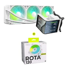 TRYX Panorama 360 ARGB SE White Curved Screen 360mm AIO and ROTA SL ARGB White 3in1 120mm Case Fan Bundle