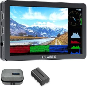 FeelWorld T6 6 بوصة حقل الكاميرا DSLR مراقبة مسيرة الألومنيوم مع بطارية وحقيبة F550 2200mAh ، شكل موجة LUT HDR 4K HDMI 1920X1080 IPS خفيفة الوزن لمصممي محتوى المصورين المدونين
