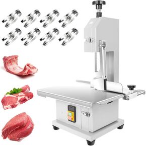 1500w Electric Meat Bone Saw, Stainless Steel Tabletop Meat Bandsaw for Butchering, Cutting Thickness 0.04-7.8 Inches, Commercial Frozen Meats Cutting Machine with 8 Blades, worktop 19.3 "x 15.3"