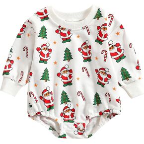 Baby Crewneck Sweatshirt Infant Boys Girls Christmas Sweatshirt Long Sleeve Romper Pullover Top (White, 12-18 Months)