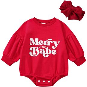 Baby Sweater Xmas Infant Newborn Christmas Clothes Crewneck Long Sleeve Romper with Headbands 0-24 (Red, 12-18 Months)