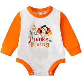 Baby Sweatshirt Infant Boys Girls Thanksgiving Day Romper Long Sleeve Cartoon Prints Pullover Top (Orange, 9-12 Months)