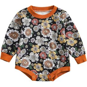 Baby Sweatshirt Infant Girls Long Sleeve Floral Prints Pullover Romper Newborn Sweatshirt Bodysuits (Black, 6-9 Months)