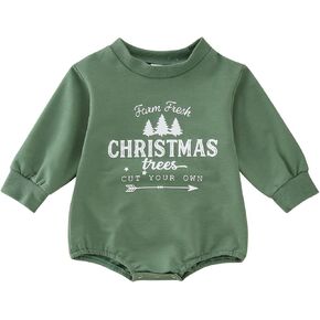 Baby Sweatshirt Infant Newborn Baby Girls Boys Christmas Romper Printed Long Sleeve Jumpsuit 0-24 (Green, 6-12 Months)