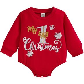 Baby Sweatshirt Infant Boys Girls Christmas Long Sleeve Letter Prints Pullover Romper Bodysuits 0-12 (Red, 3-6 Months)