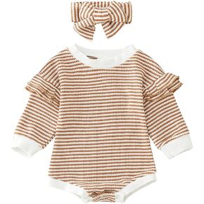 Girls Sweaters Newborn Infant Baby Girls Boys Autumn Long Sleeve Ruffle Romper Bodysuit with Headbands 0-24 Months