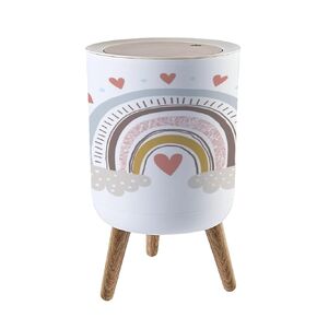 Small Trash Can with Lid Collection Cartoon Hand Drawn Pastel Boho Rainbow Graphic for Baby Garbage Bin Pet Proof Waste Basket for Kitchen Bathroom Office Bedroom Decorative 1.8 Gallon