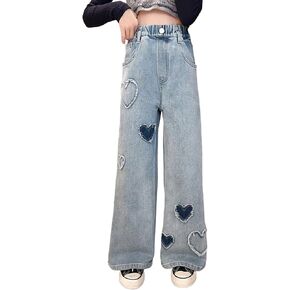 Baby Leggings 9-12 Months Toddler Girls Baggy Denim Jeans Heart Print Casual Wide Leg Loose Fit 5t Girls Sweat Pants
