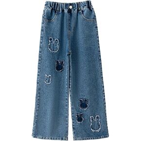 6month-9month Baby Girl Clothes Girls Jeans Baggy 666666 Patched High Elastic Waist Straight Leg Youth Sweatpants Girls