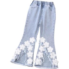 Kids Pants Toddler Baby Girl Ripped Denim Pants Floral Flared Jeans Kids High Waist Flare Extra Small Leggings Juniors