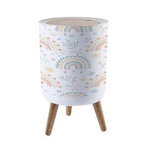Small Trash Can with Lid Hand Drawn Collection for Nursery Decoration Cute Rainbows Pastel Garbage Bin Pet Proof Waste Basket for Kitchen Bathroom Office Bedroom Decorative 1.8 Gallon