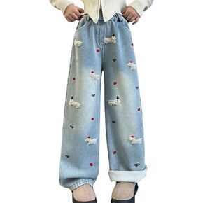 Girls Size 6 Pants Kids Girls Baggy Denim Jeans Elastic Waist Wide Leg Retro Cute Graphic Baby Girl Winter Clothes Pants