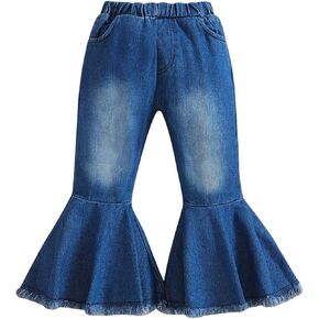Kids Light Leggings Toddler Baby Girl Flared Denim Jeans Ruffled Wide Legs Ripped Pants High Waist Girls 2t Fall Clothes
