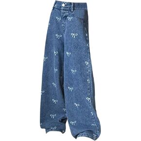 12 Month Valentines Girl Clothes Baby Girl Y2K Wide Leg Jeans Baggy Heart Embroidery Denim Pants 3 Years Old Pants