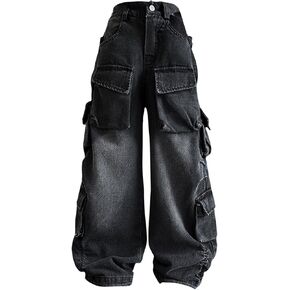 Infant Sports Clothes Girls Baggy Jeans Y2k Streetwear Denim Cargo Pants Distressed Elastic Little Girls School Pants