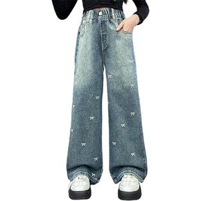 Size 16 Girl Clothes Kids Girls Baggy Denim Jeans Baby Girls Bow Embroidery Distress Washed Toddler Girl Leggings 5t
