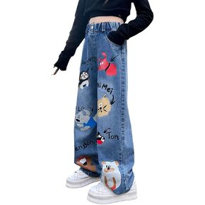 Pants Set Y2K Jeans Girl Cute Dog Print Pants Toddler High Waist Elastic Baggy Jean Baby Kawaii Girls Faux Leather