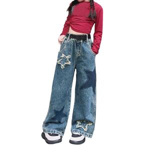 Infant Sports Clothes Kids Girls Ripped Jeans Denim Star Jean Toddler Elastic High Wasit Thick Sweatpants Toddler Girls