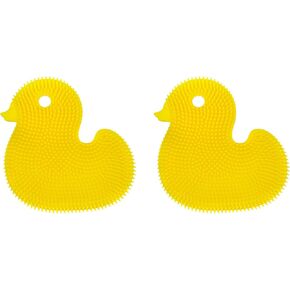 Innobaby Silicone Duck Scrub for Babies, Toddlers and Kids, Bath Time Essential, Loofah Alternative for Kids, Made with Quick-Dry Food Grade Silicone - Yellow Duck (2 Pack)
