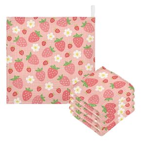 Strawberry Baby Muslin Washcloths 3 Pack, Absorbent Soft Cotton Baby Bath Face Towels Burp Cloths for Newborn Boys Girls, 12 x 12 Inch