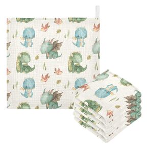 Burbuja Watercolor Dragon Baby Washcloths - Muslin Cotton Soft Absorbent Baby Towel for Newborn Baby Sensitive Skin - Baby Essential Item, 12x12 in, 5 Pack