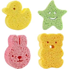 4 Pack Baby Bath Sponges, Soft Safe Cute Animal Shape Baby Sponges for Bath Newborns Kids, Natural Bath Sponges for Bath Newborns Gentle Newborns and Toddler
