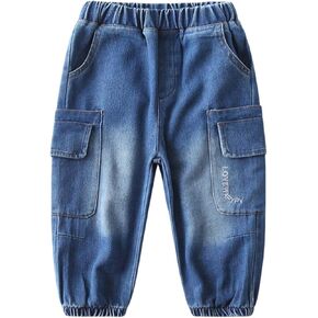 Baby Boys and Toddler Jeans Baggy Casual Denim Pant Wide Leg Stretchy Trousers Y2k Fashion Pants with Pockets