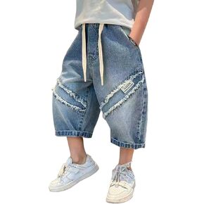 Baby and Toddler Boys'Jeans Baggy Y2k Denim Pant Knee Length Stretchy Jeans Wide Leg Casual Trousers with Pockets